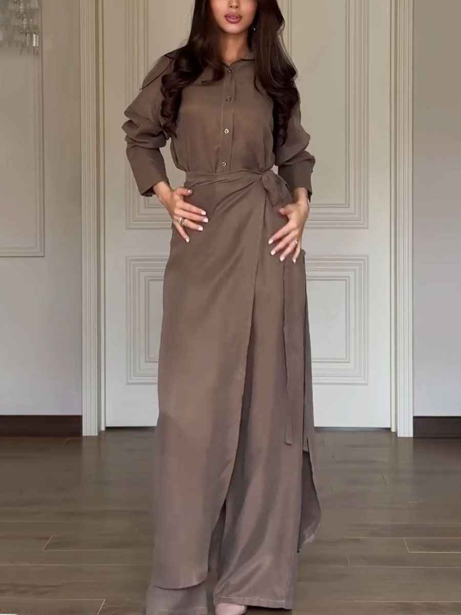 Elegantes Trend-Set-Set aus Hemd und Ärmloser Hose mit Rockkoordination