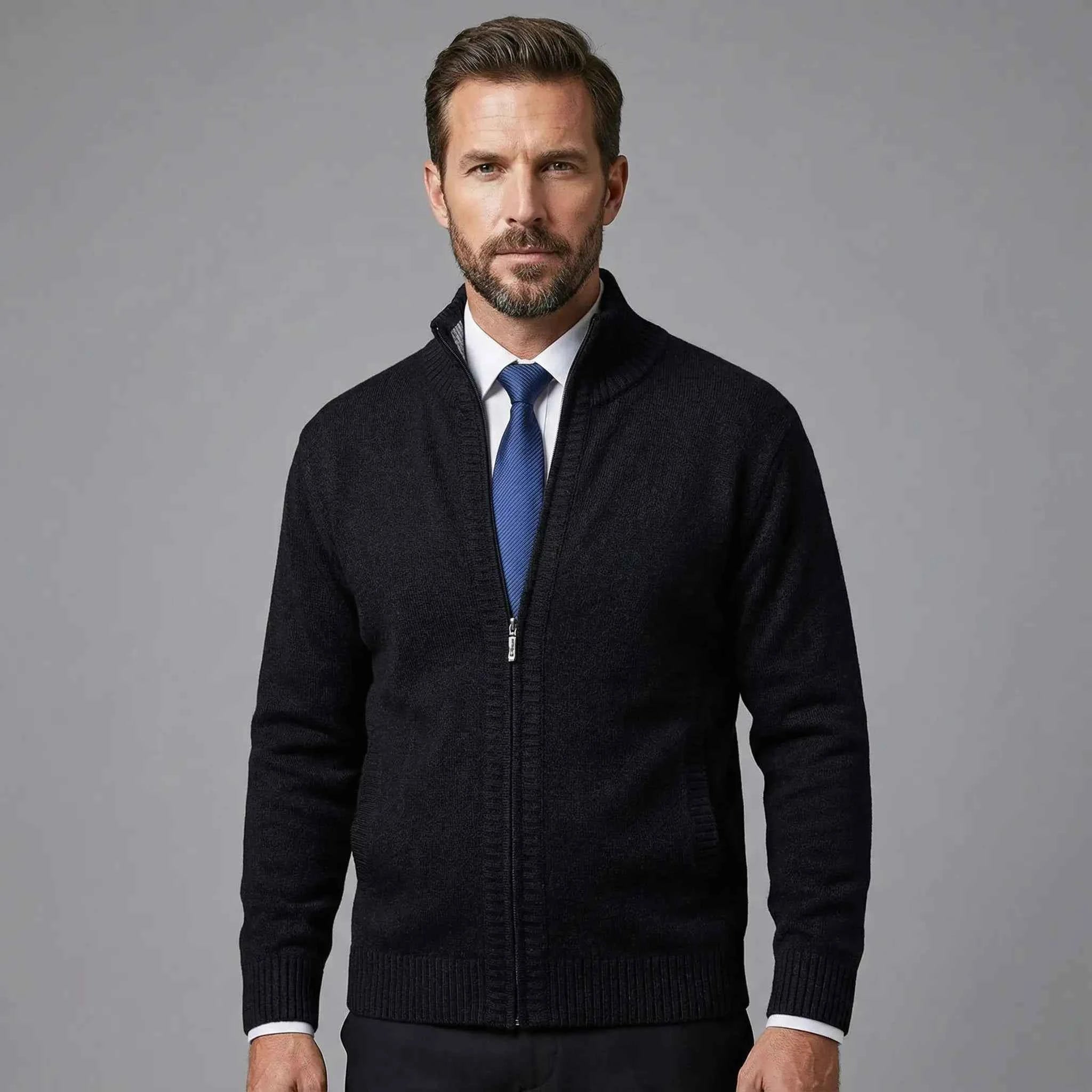 Owen Einfarbiges Strickcardigan mit Stehkragen
