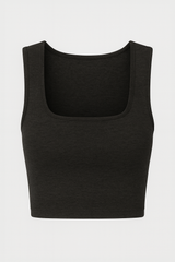 Dame sort cropped tanktop firkantet udskæring ærmeløs stræk sportshirt
