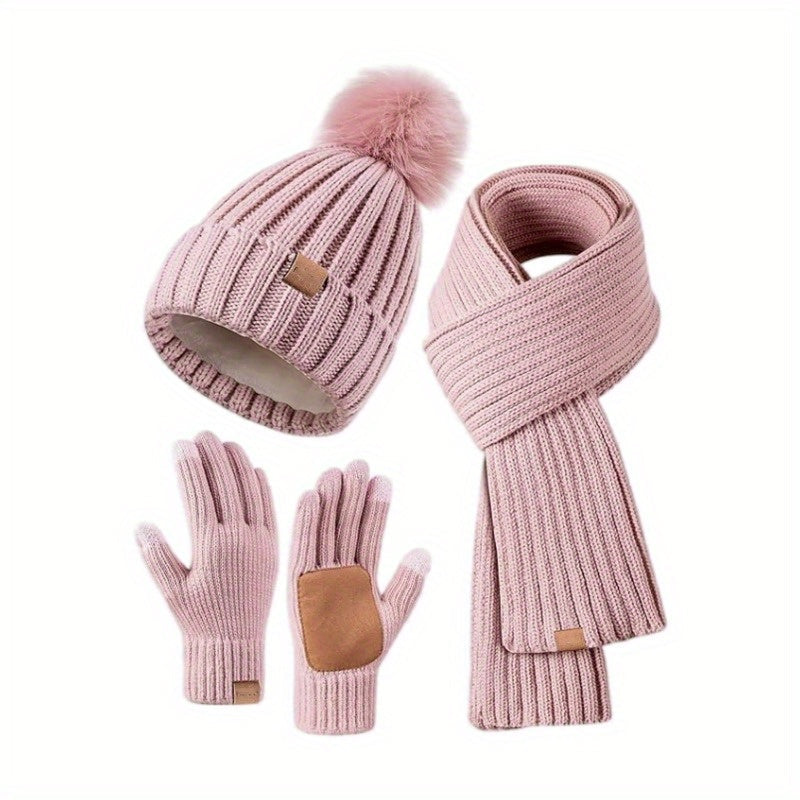 3-in-1 Winterset - Strickmütze, Schal und Touchscreen-Handschuhe