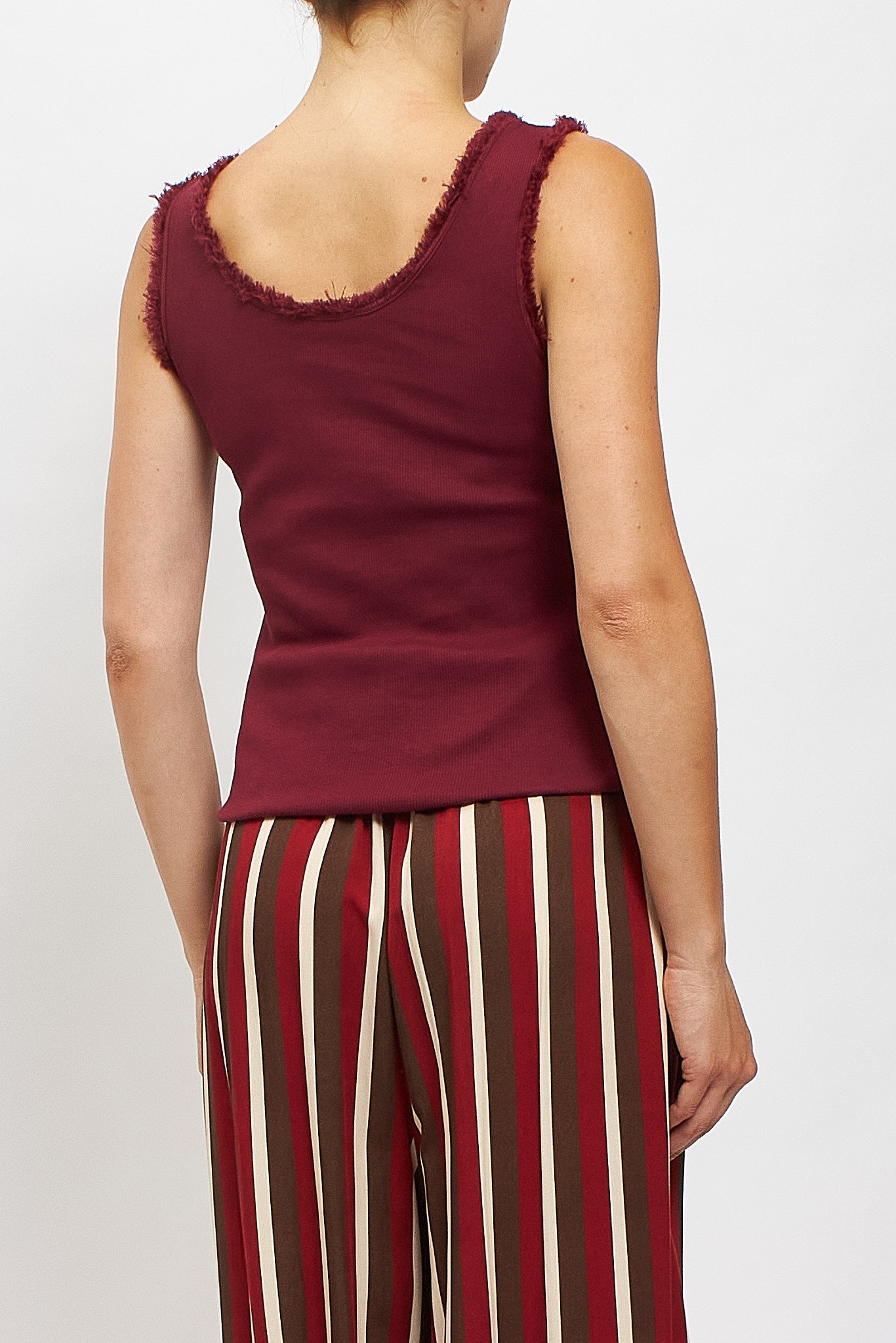 Top gerippt mit Fransen für Damen, ärmellos, Bordeaux