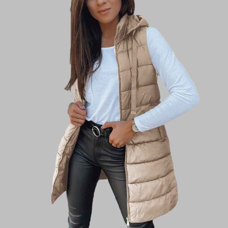 Zaira Lange ärmellose Kapuzen-Pufferweste – Bequemer Alltagslook