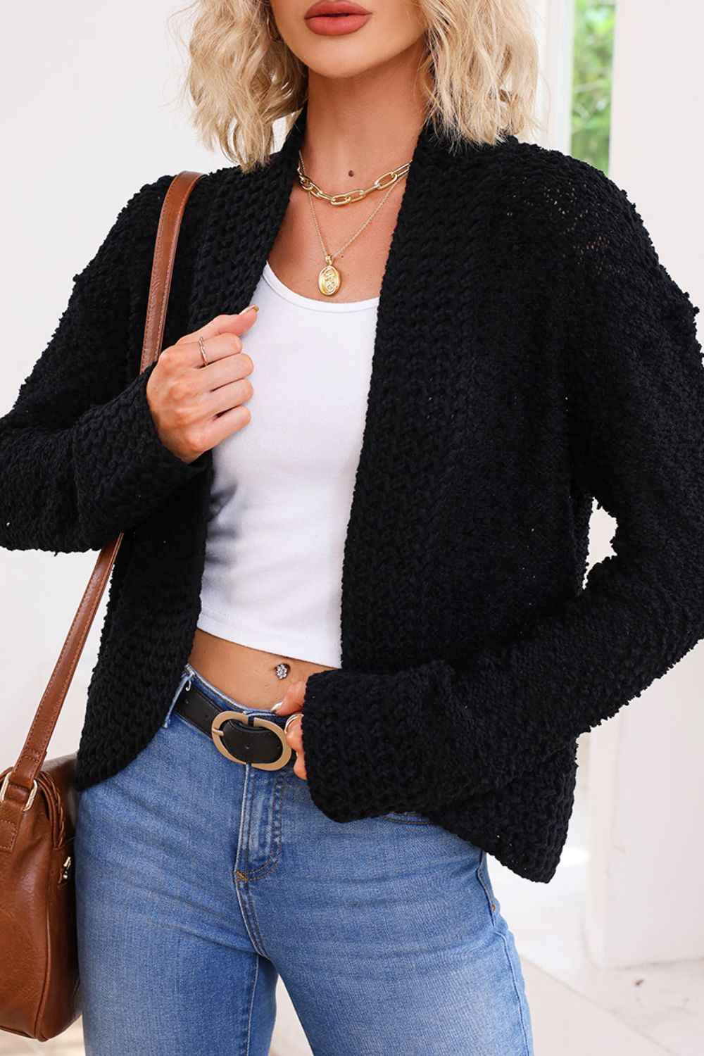Schicker einfarbiger Cardigan mit offener Front