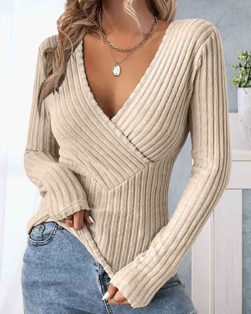Stilvoller Damen-V-Ausschnitt Langarmpullover für einen eleganten Look