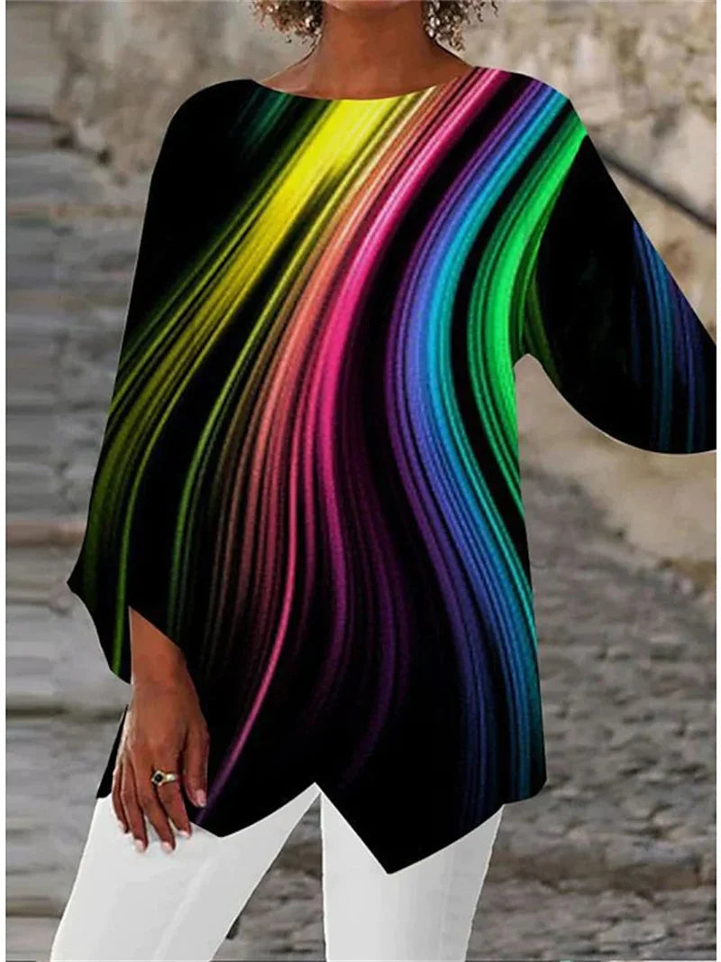 LYSENDRAE – Elegantes bedrucktes Langarmshirt mit Rundhalsausschnitt