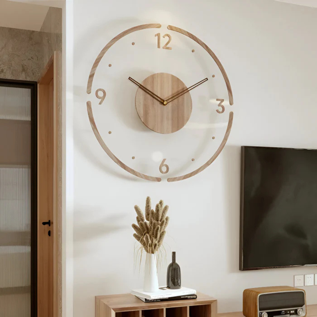 Nock - Stilvolle moderne Wanduhr von 30 cm aus Acryl und Holz für elegante Wohnzimmereinrichtung