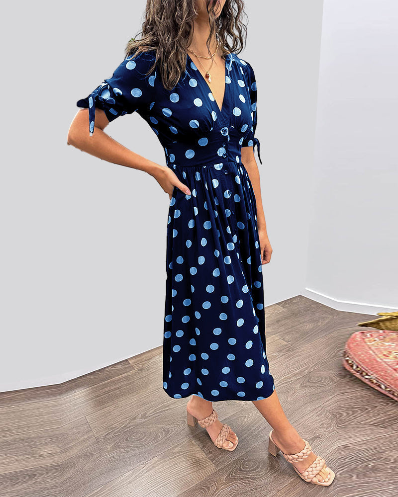 Damen-Kleid, Midi-Länge, V-Dekolleté, Tupfenmuster, elegant