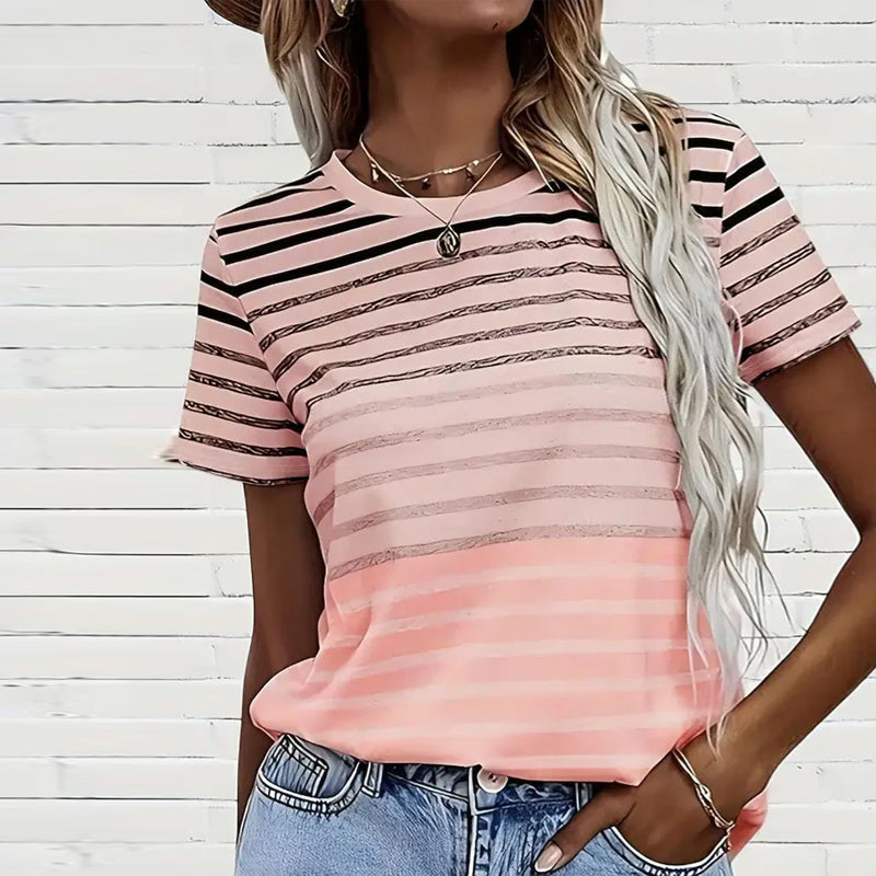Evelyn – Kurzärmeliges gestreiftes T-Shirt mit elegantem Rundhalsausschnitt