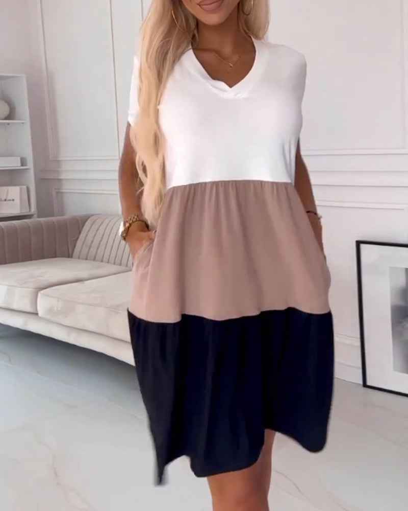Alva | Color-Block-Kleid mit kurzen Ärmeln