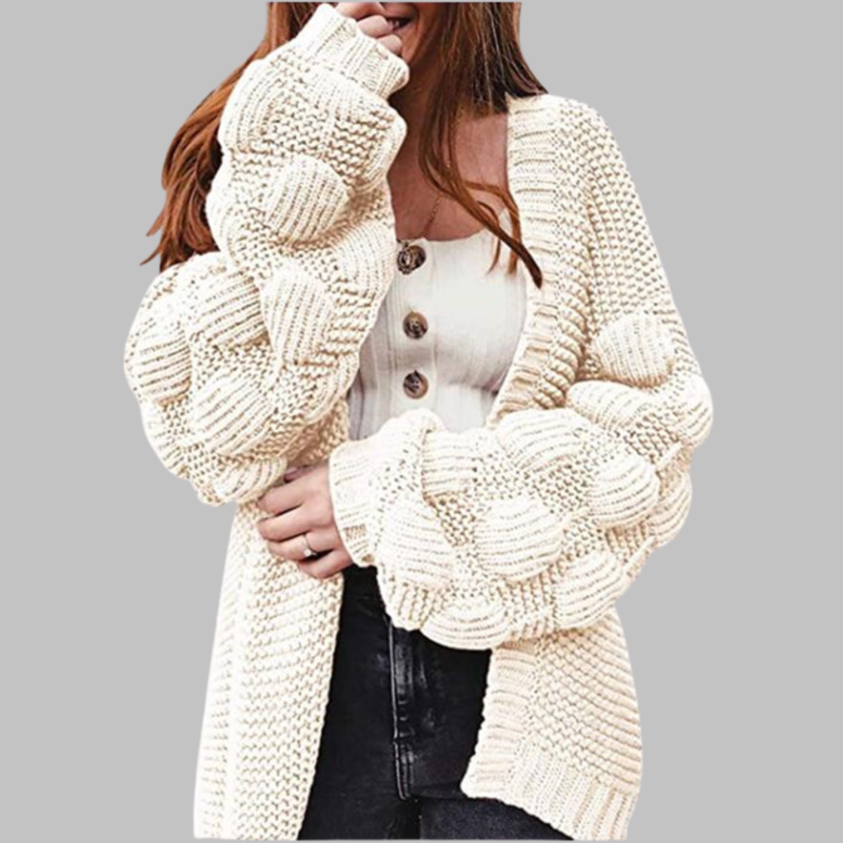 Vintage-Stil Oversize-Strickcardigan mit grobem Strick und offener Front