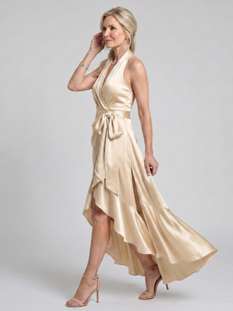 Honora | Neckholder-Wickelkleid mit asymmetrischem Saum