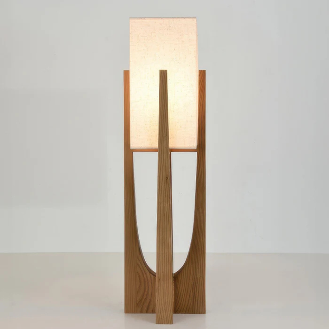 Luxora - Elegante Japanischer Stil Stehleuchte mit warmem Holzfinish