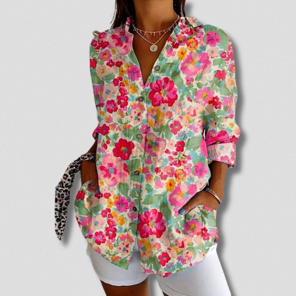 Fallon | Elegantes langärmeliges Blumenkrawattenbluse für einen stilvollen Look