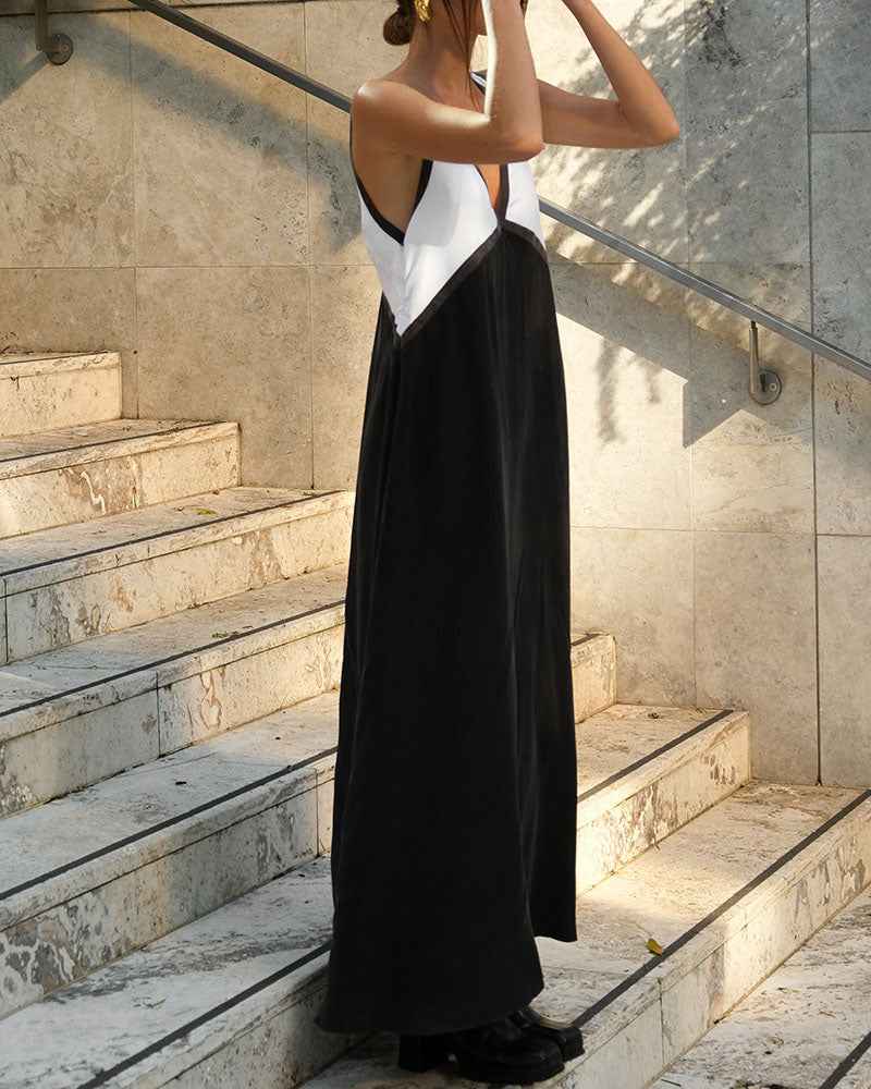 Elegant Chic V-Ausschnitt Kleid mit Kontrastfarben für einen stilvollen Auftritt