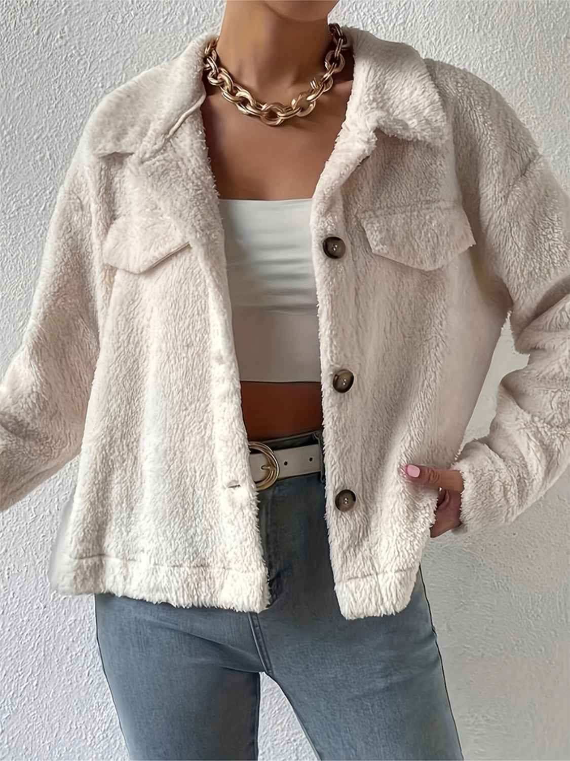 Schicker Cardigan mit Kragen und Knopfleiste, dekorative Taschenklappen