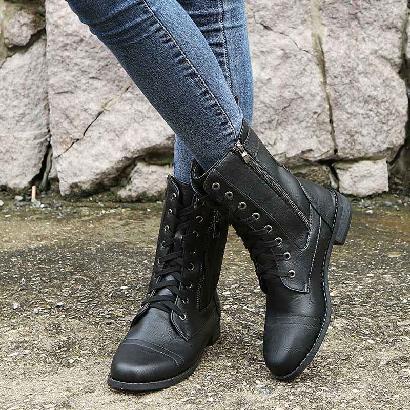 Women's Leather Orthopedic Shoes with Side Zip and Round Toe