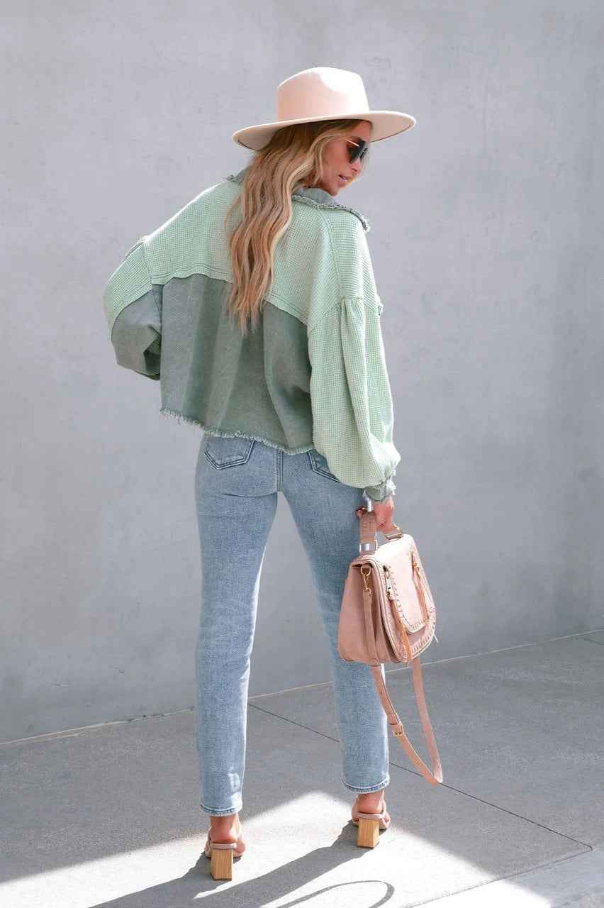 Lässige Waffelstrick-Kurzmantel mit gebürstetem Finish