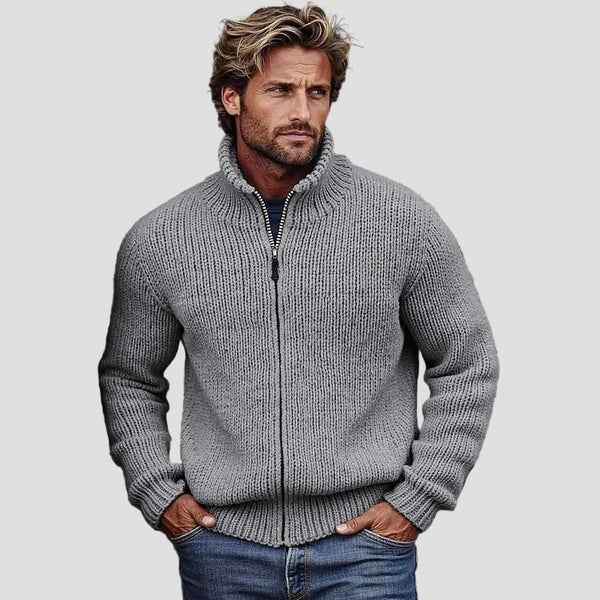 Liam Vintage Unifarben Rollkragen-Cardigan — Zeitloser Stil, gemütlicher Komfort