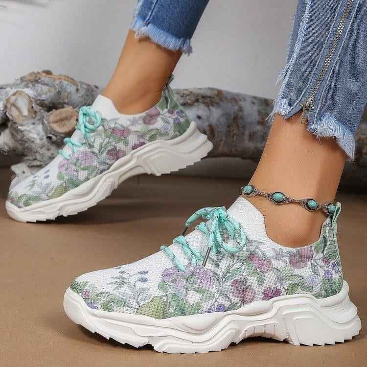 Atmungsaktive Sneaker mit Schnürung und frischem Blumenmuster für ganztägigen Tragekomfort
