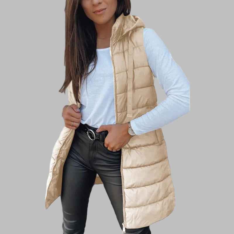 Zaira Lange ärmellose Kapuzen-Pufferweste – Bequemer Alltagslook