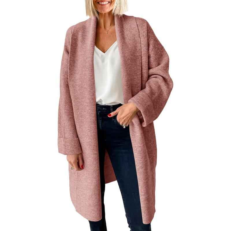 OLIVIENE™ Kuscheliger Grobstrick-Cardigan mit offener Front, Oversized-Langpassform