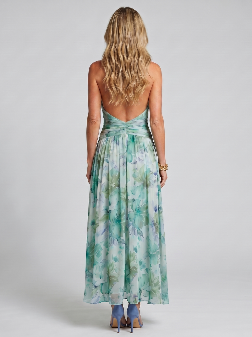 Portia | Plissee-Neckholder-Midikleid mit weichem Blumenmuster