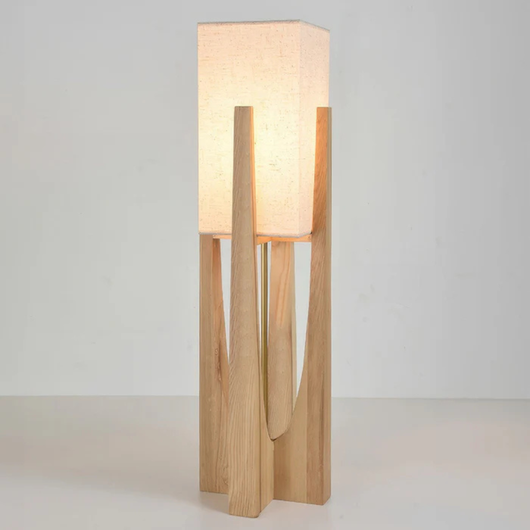 Luxora - Elegante Japanischer Stil Stehleuchte mit warmem Holzfinish