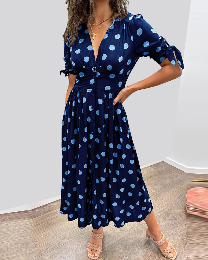Damen-Kleid, Midi-Länge, V-Dekolleté, Tupfenmuster, elegant