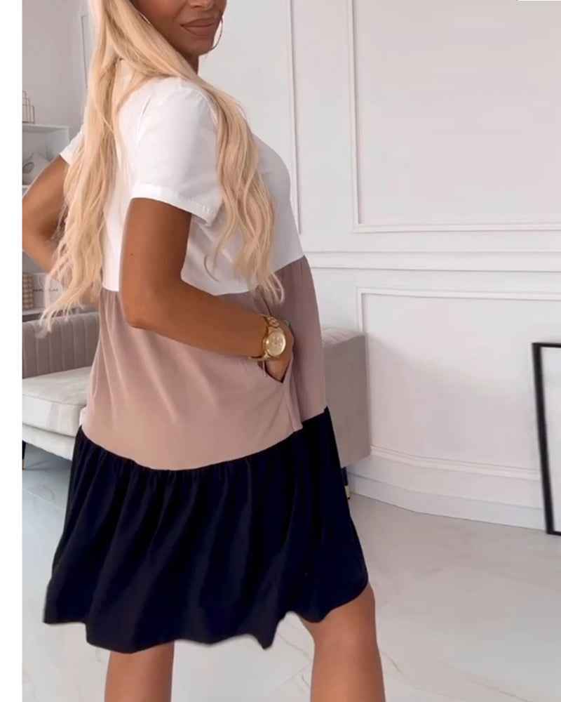 Alva | Color-Block-Kleid mit kurzen Ärmeln