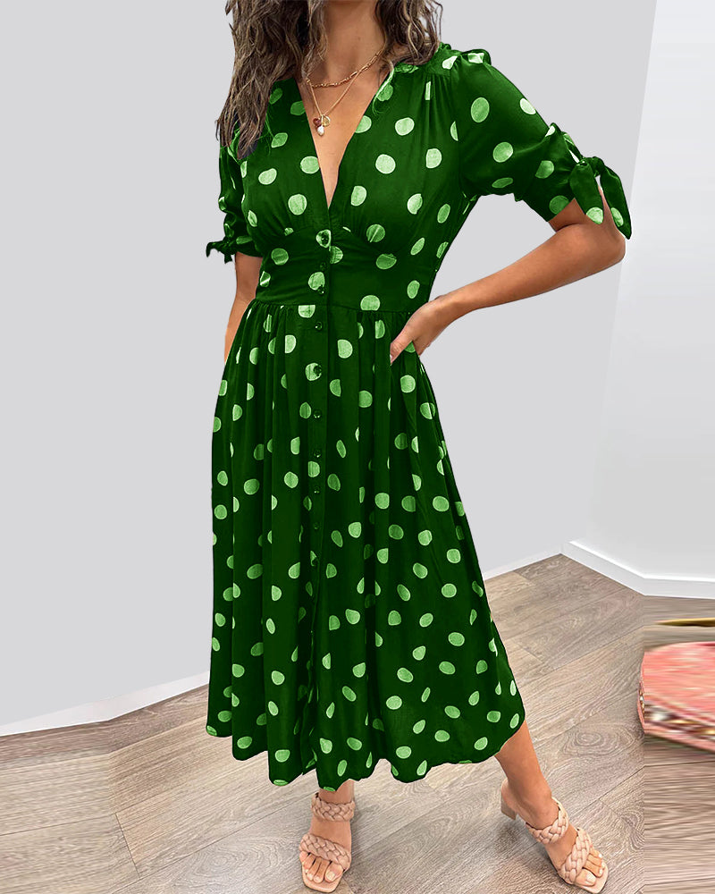 Damen-Kleid, Midi-Länge, V-Dekolleté, Tupfenmuster, elegant