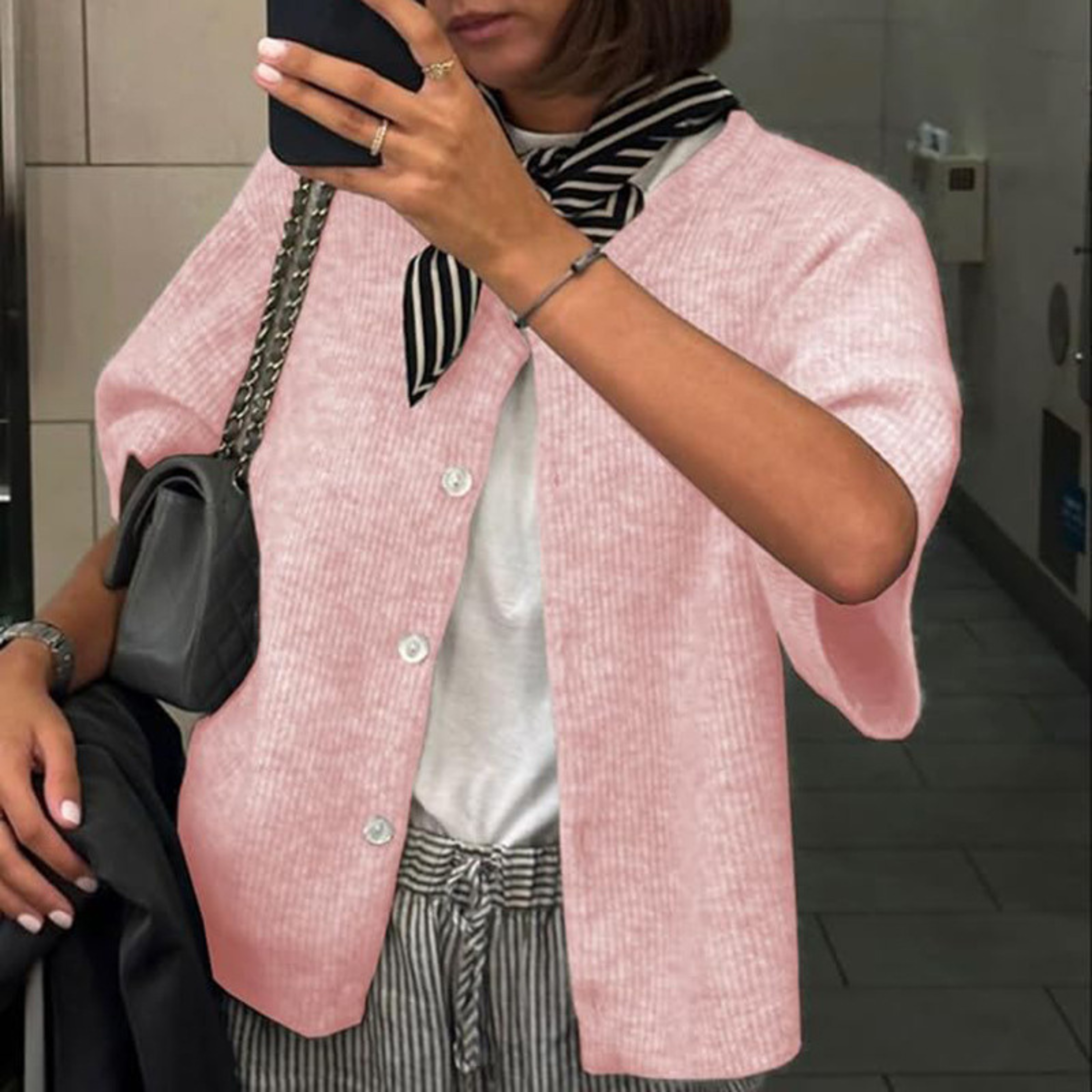 VISAIA™ Leichter Kurzarm-Cardigan mit durchgehender Knopfleiste — Müheloser Stil, ganztägiger Komfort