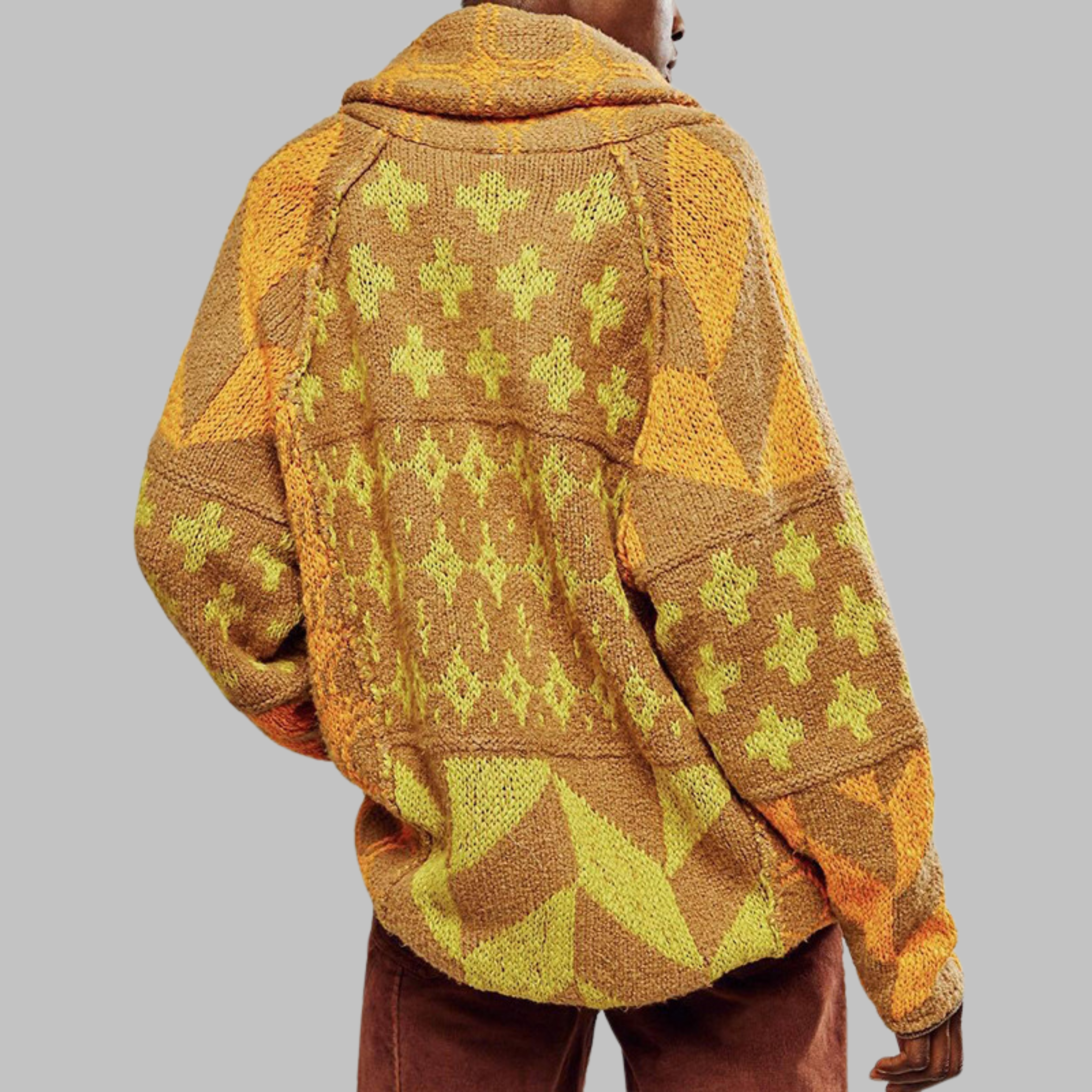 PORTIA™ Vintage Strickjacke mit Knöpfen am Kragen, Oversized, mit langen Ärmeln