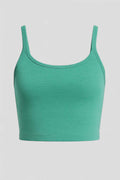 Damen Grünes Slim Racerback Crop-Top Stretch Tanktop Cami Yoga Fitness