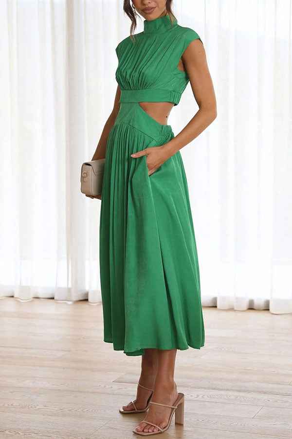 Quincy | Elegantes Midikleid mit Cut-Out-Detail und Taschen