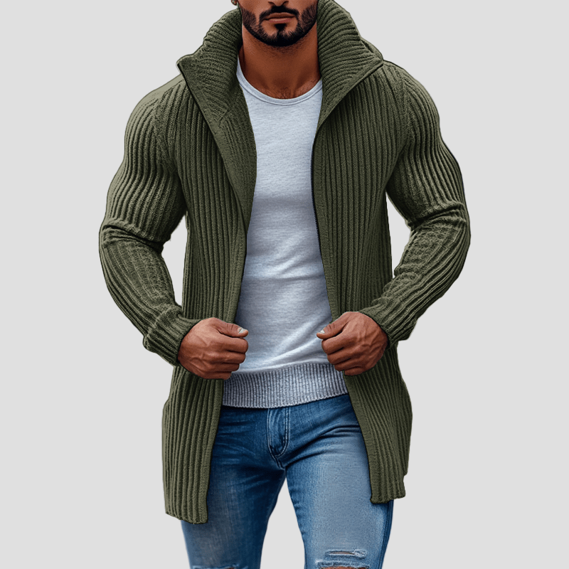 Julian gestreifter Strickcardigan mit Stehkragen – Mühelos chic, unverzichtbarer Alltagsbegleiter