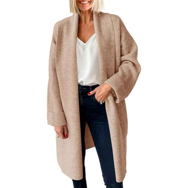 OLIVIENE™ Kuscheliger Grobstrick-Cardigan mit offener Front, Oversized-Langpassform