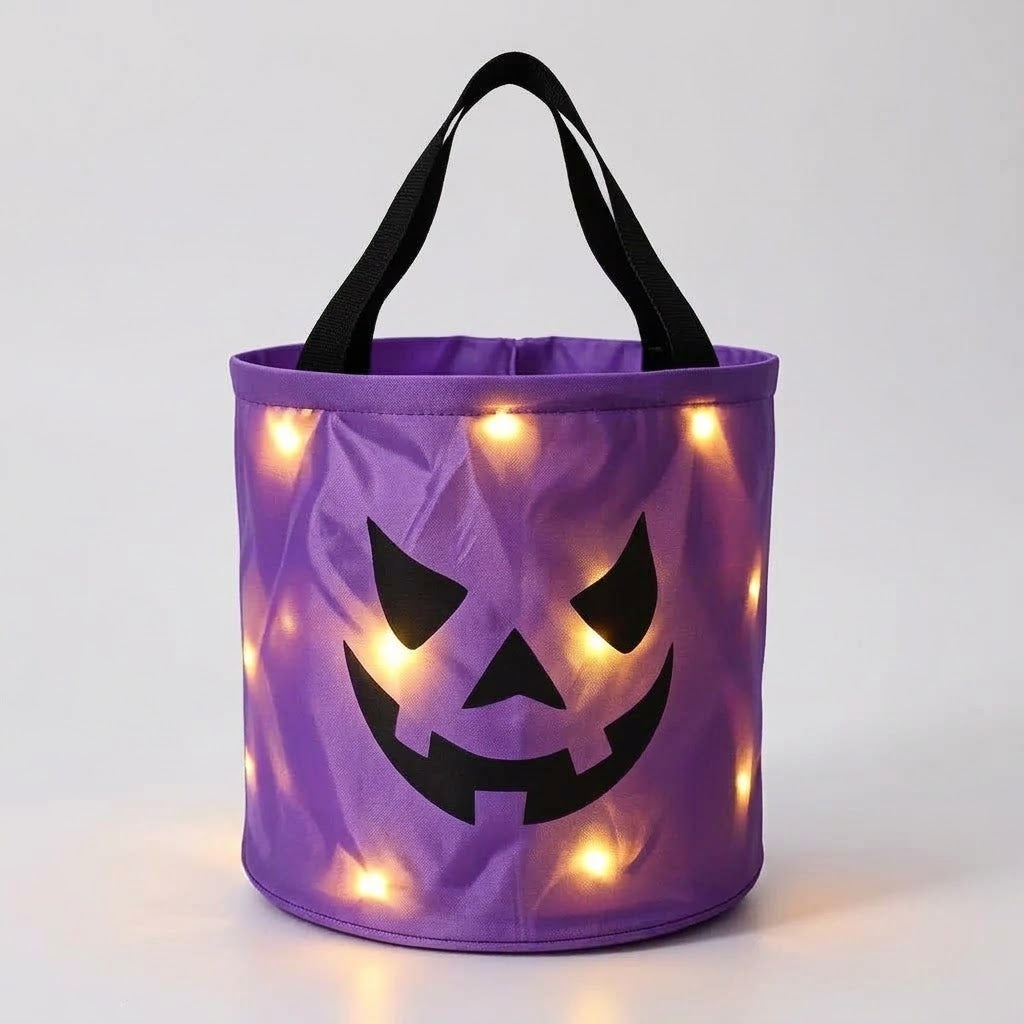 LED-Kürbis-Süßigkeitenkorb mit Griff für Halloween