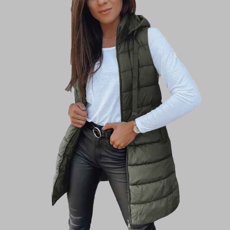 Zaira Lange ärmellose Kapuzen-Pufferweste – Bequemer Alltagslook