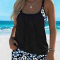 Set tankini Isabella con motivo floreale blu – elegante costume da spiaggia due pezzi