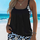 Isabella Tankini-Set mit blauem Blumenmuster - elegantes zweiteiliges Strand-Badeoutfit