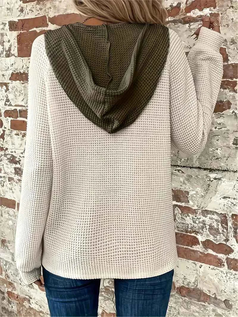 Long Sleeve Button Front Drawstring Hoodie