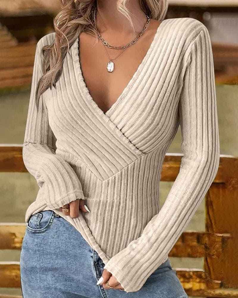 Stilvoller Damen-V-Ausschnitt Langarmpullover für einen eleganten Look