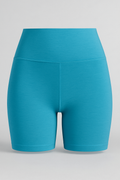 Damer Blå Sportshorts med Høj Talje 3" Indvendig Benlængde Stretch Workout Hold Tempo