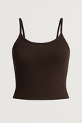 Canotta aderente a coste marrone scuro donna cotone elasticizzato stile Forever