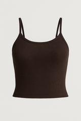 Damen Dunkelbraunes Enganliegendes Ripp-Tanktop Stretch Baumwolle Forever Stil