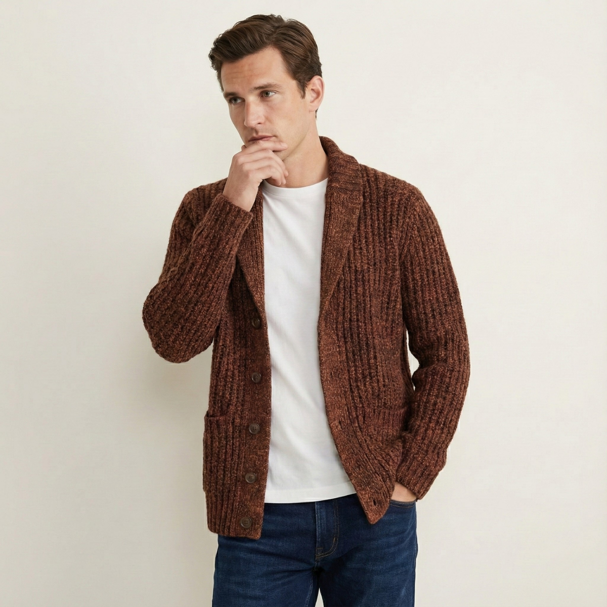Montpellier Herren Premium Grobstrick-Schalkragen-Cardigan