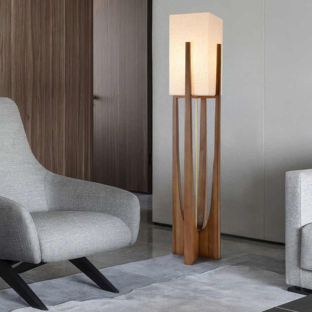 Luxora - Elegante Japanischer Stil Stehleuchte mit warmem Holzfinish