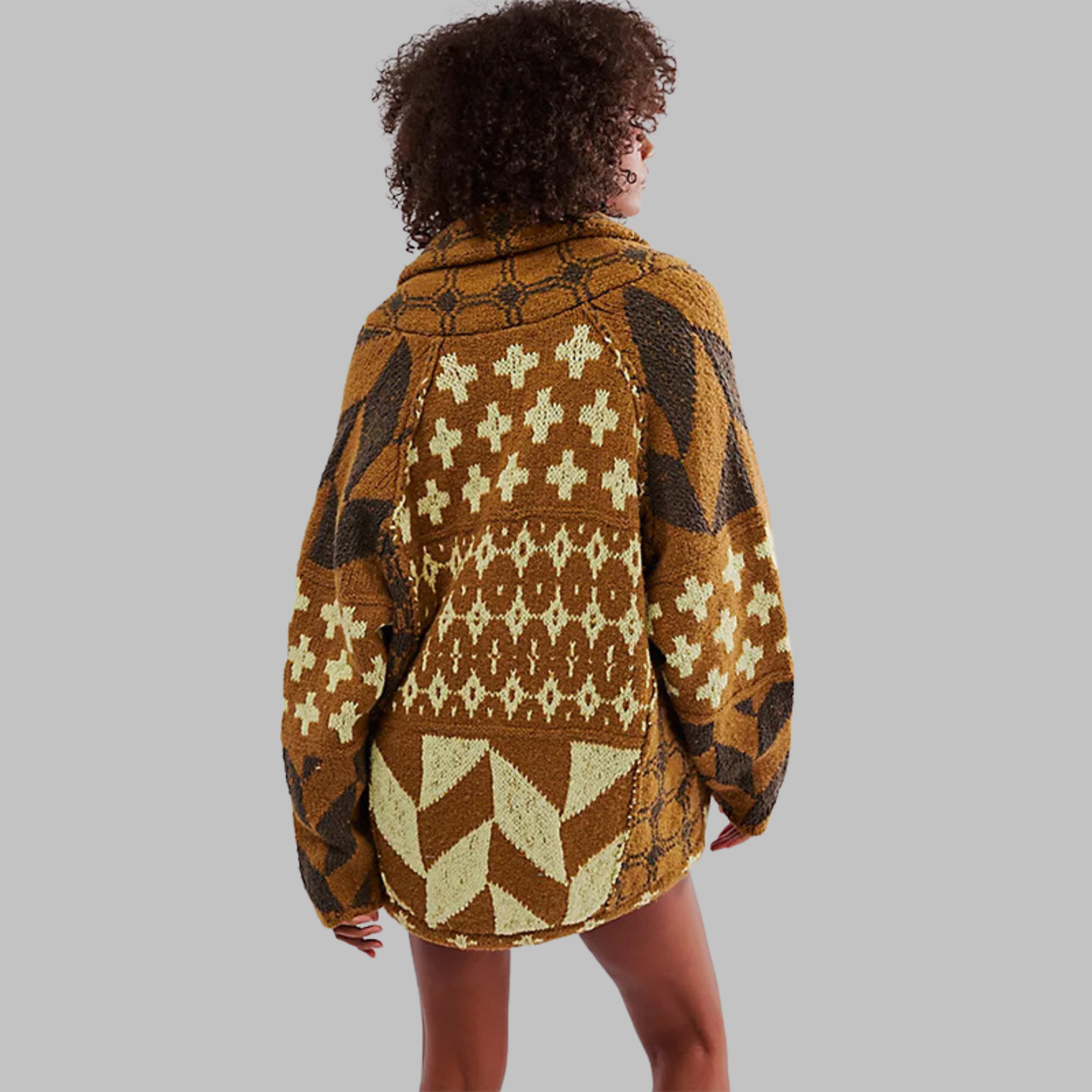 Vintage Strickjacke mit Knöpfen am Kragen, Oversized, mit langen Ärmeln