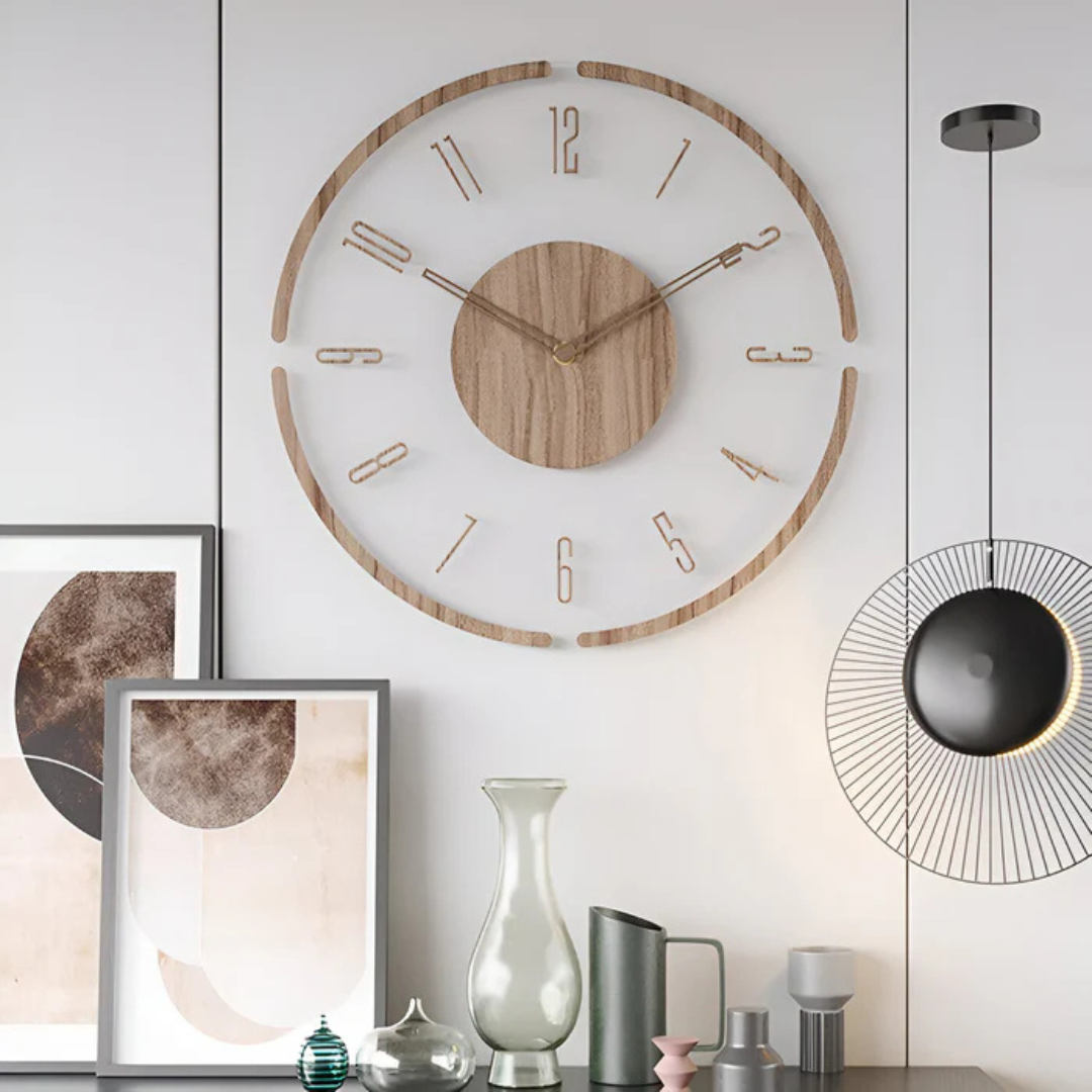Nock - Stilvolle moderne Wanduhr von 30 cm aus Acryl und Holz für elegante Wohnzimmereinrichtung