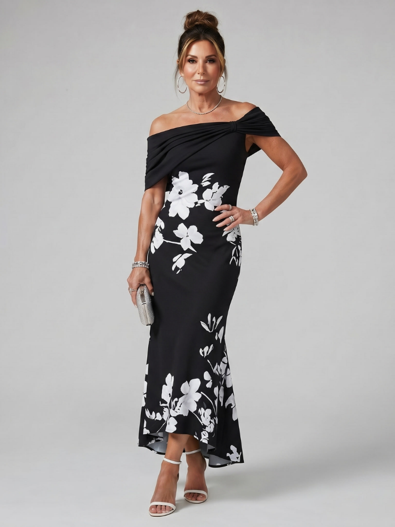 Evelina | Schulterfreies Midikleid
